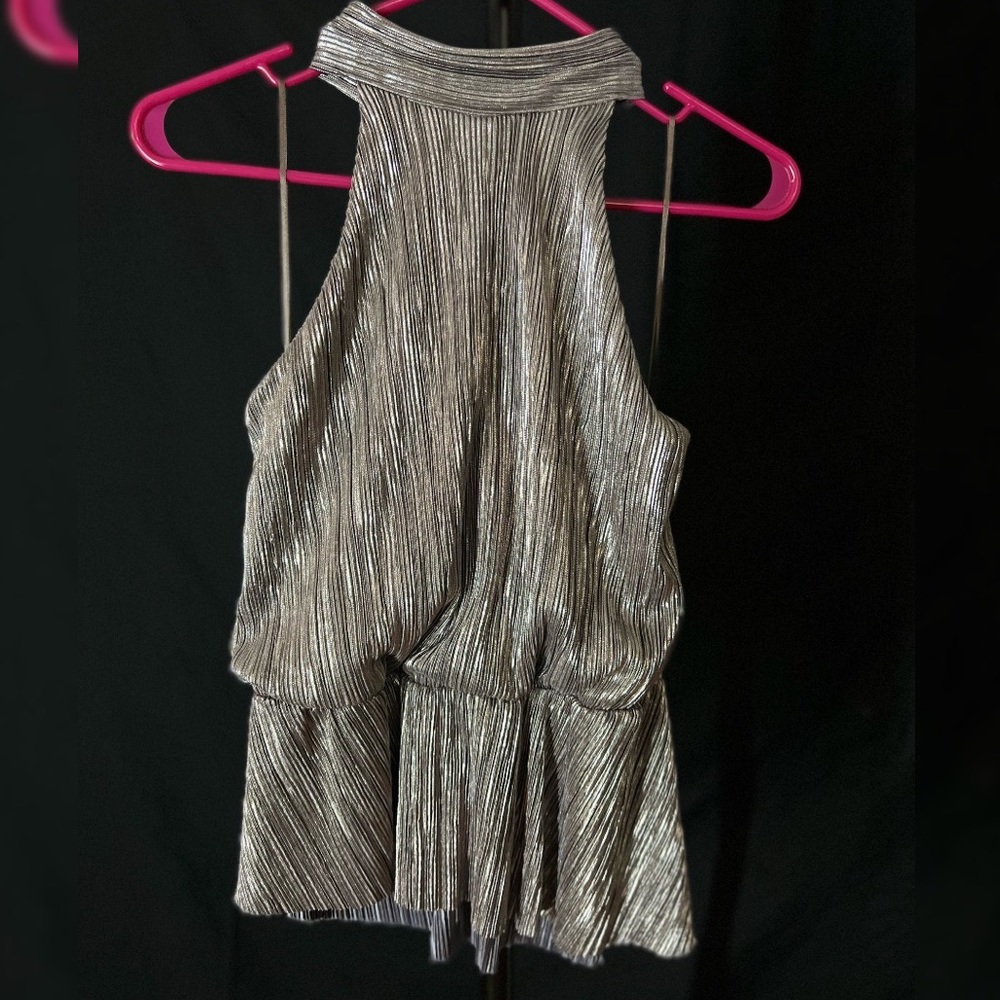 Astr Metallic Silver Peplum Halter Top Size Medium
